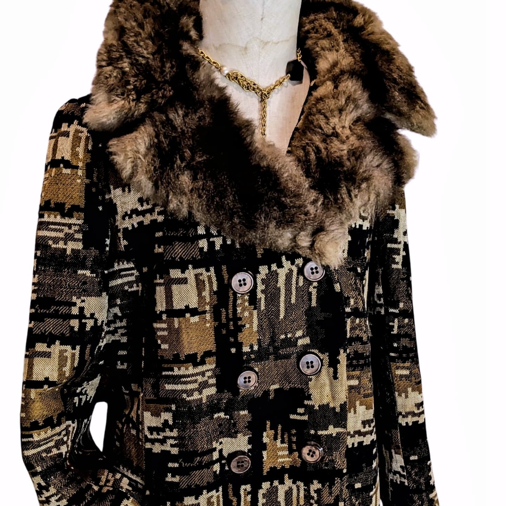 Vintage 60s Tapestry Coat with Faux Fur Trim RARE - Picture 4 of 11